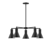 Black 5-light LED chandelier with five flared cone shades and round canopy