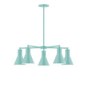 Sea green 5-light LED chandelier with five flared bell shades