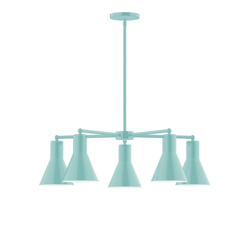 Sea green 5-light LED chandelier with five flared bell shades