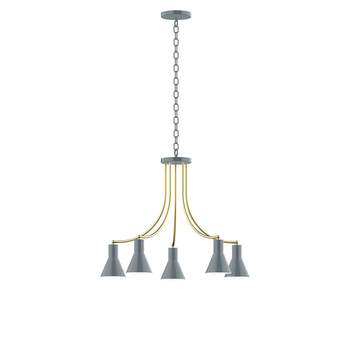 Axis Flare 5-Light Chandelier in Slate Gray with Brushed Brass Accents