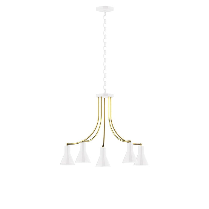 Axis Flare 5-Light Chandelier in White with Brushed Brass Accents