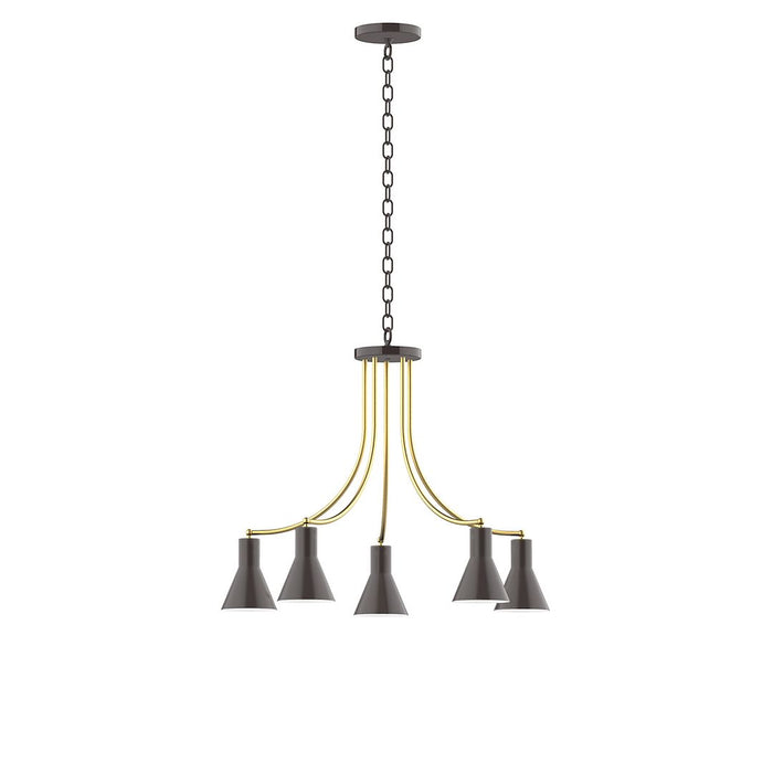 Axis Flare 5-Light Chandelier in Architectural Bronze with Brushed Brass Accents