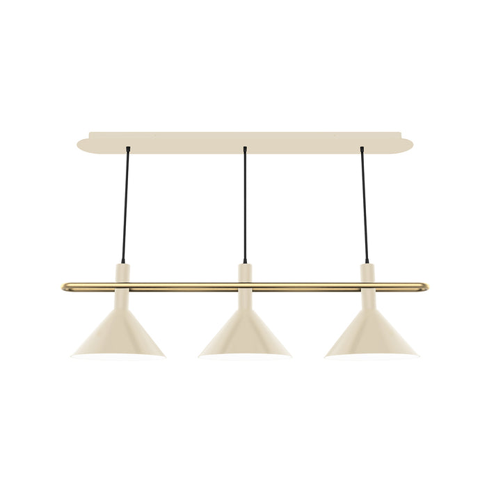 Raceway 2-Light Linear Chandelier in Cream with Brushed Brass Accents