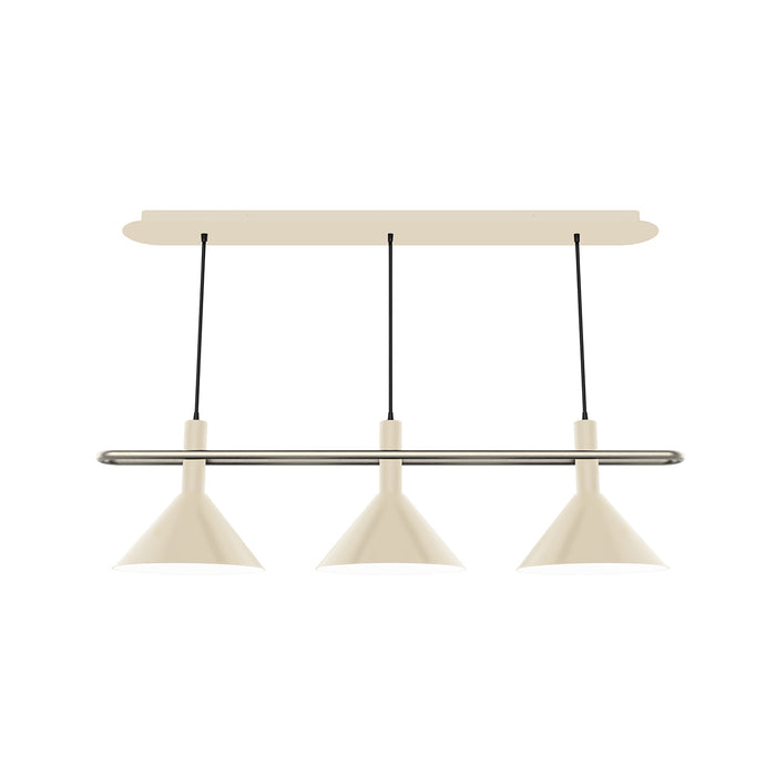 Raceway 2-Light Linear Chandelier in Cream with Brushed Nickel Accents