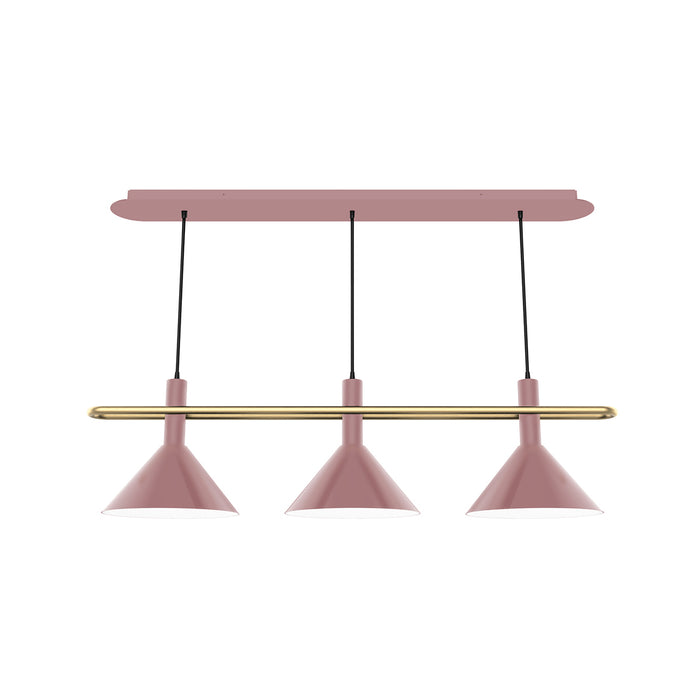 Raceway 2-Light Linear Chandelier in Mauve with Brushed Brass Accents