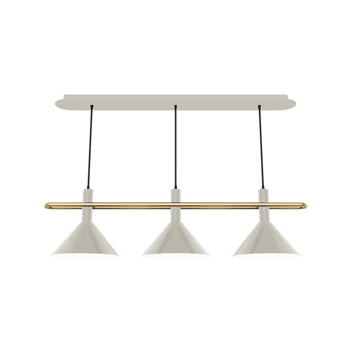 Raceway 2-Light Linear Chandelier in Silk Gray with Brushed Brass Accents