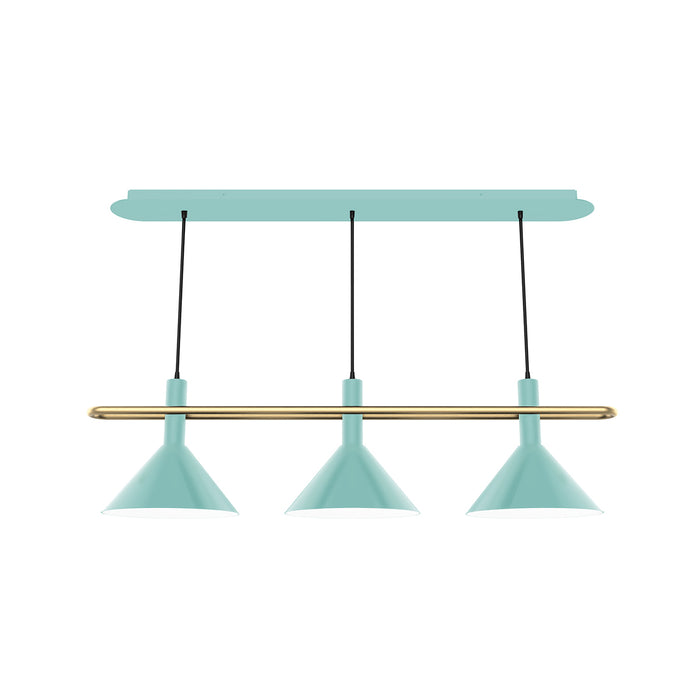Raceway 2-Light Linear Chandelier in Sea Green with Brushed Brass Accents