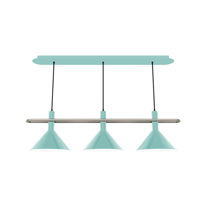 Raceway 2-Light Linear Chandelier in Sea Green with Brushed Nickel Accents