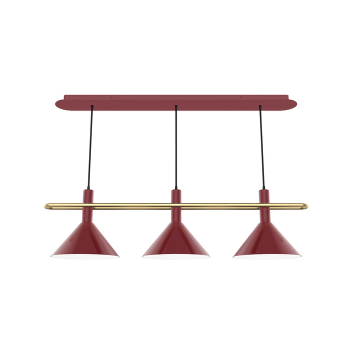 Raceway 2-Light Linear Chandelier in Barn Red with Brushed Brass Accents