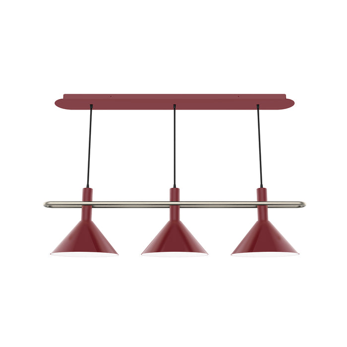 Raceway 2-Light Linear Chandelier in Barn Red with Brushed Nickel Accents