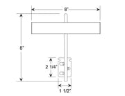 LED picture light dimensions diagram: 8 in wide, 8 in high, 1-1/2 in deep