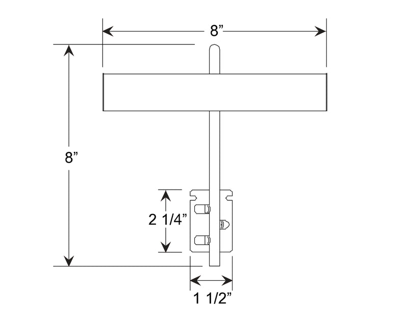 LED picture light dimensions diagram: 8 in wide, 8 in high, 1-1/2 in deep