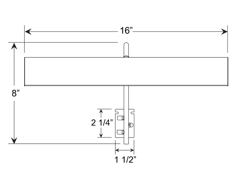 16" plug-in LED picture light mounting dimensions: 8" height, 2 1/4" depth