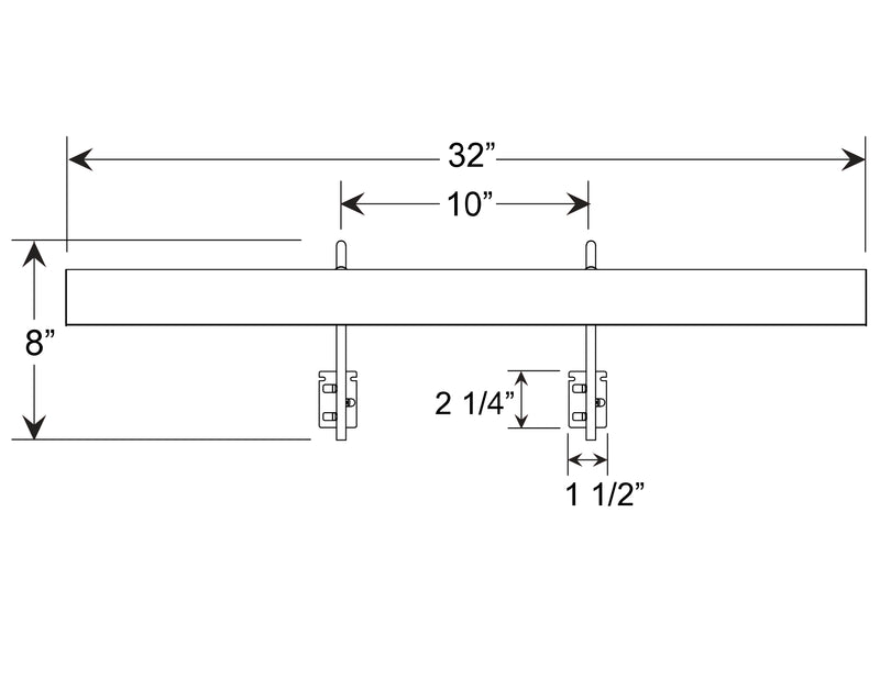 Dimensional diagram for 32-inch black LED picture light: 8" height, 10" length