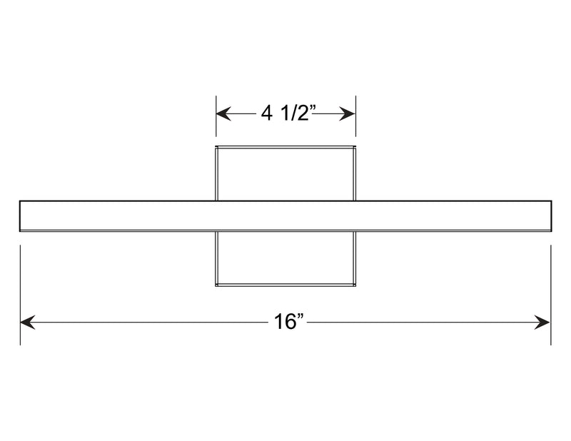 Diagram of 16" LED picture light bar with 4 1/2" arm and wall plate