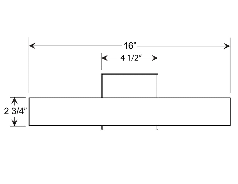 LED picture light diagram with 16 in length and 2 3/4 in height