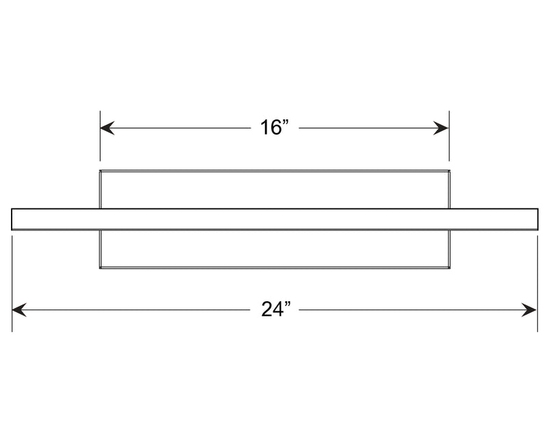 Direct wire LED picture light dimension diagram, 24 in length and 16 in width
