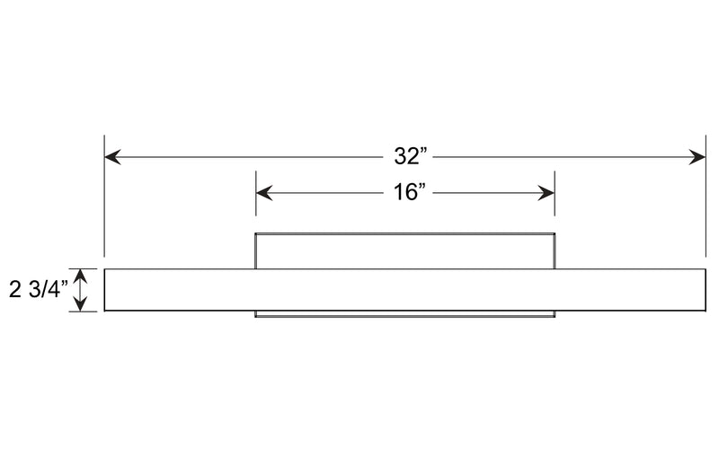 LED picture light dimension diagram: 32 in long, 16 in span, 2 3/4 in height.