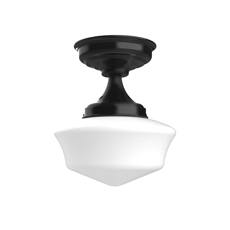 Black flush mount ceiling light with white glass shade