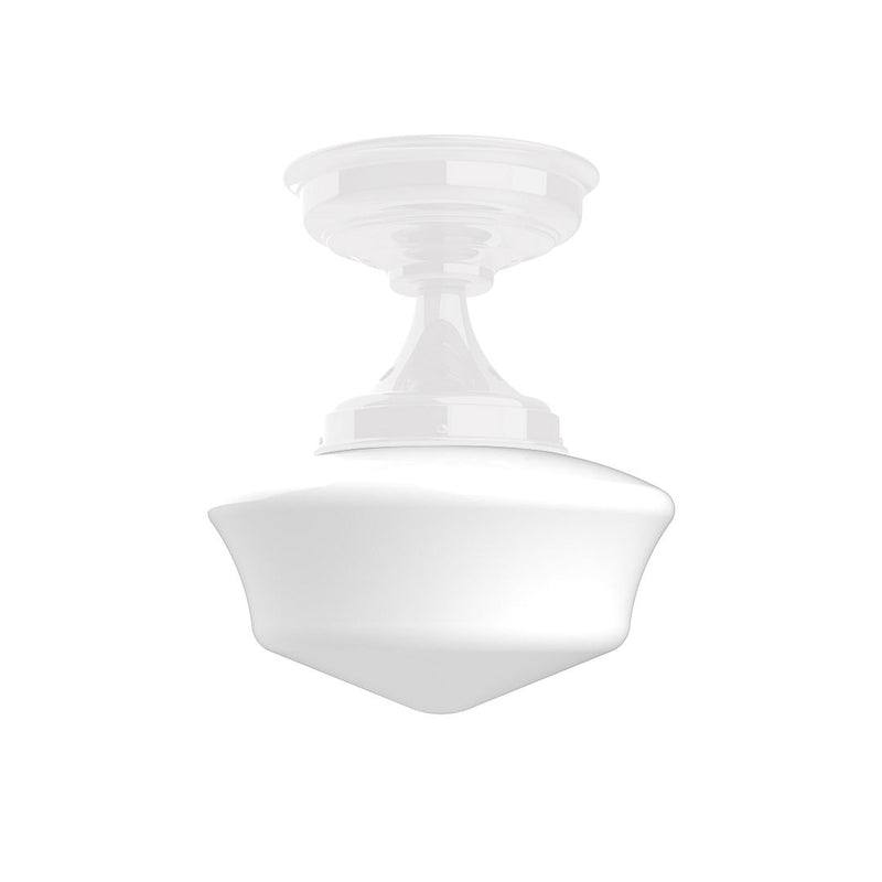 White flush mount ceiling light with dome glass shade and round canopy