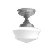 12-inch flush mount ceiling light with dark painted metal base and white glass shade