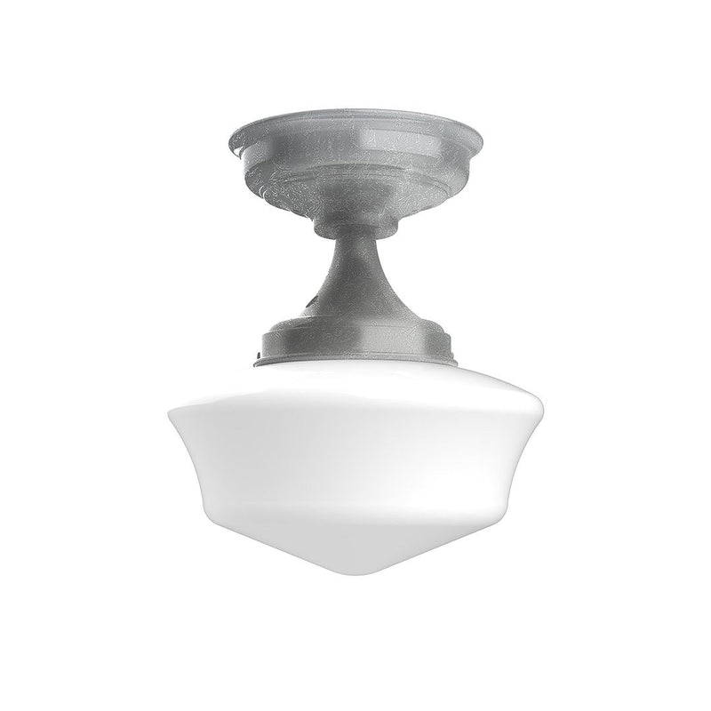 12-inch flush mount ceiling light with dark painted metal base and white glass shade