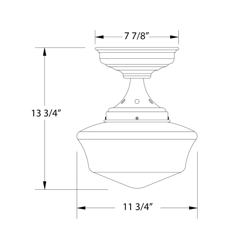 12-inch flush mount ceiling light diagram with metal canopy and dome shade dimensions