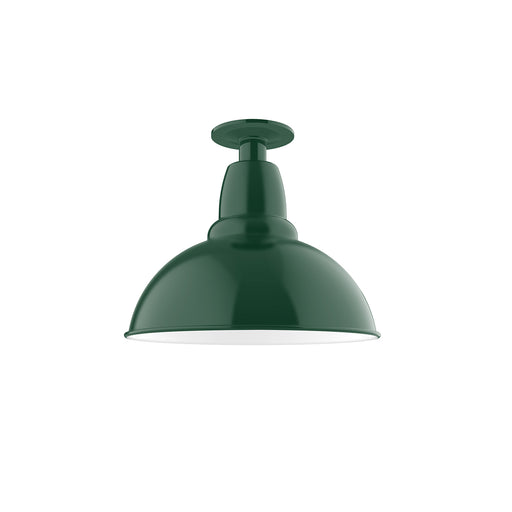 Forest green flush mount ceiling light with domed metal shade
