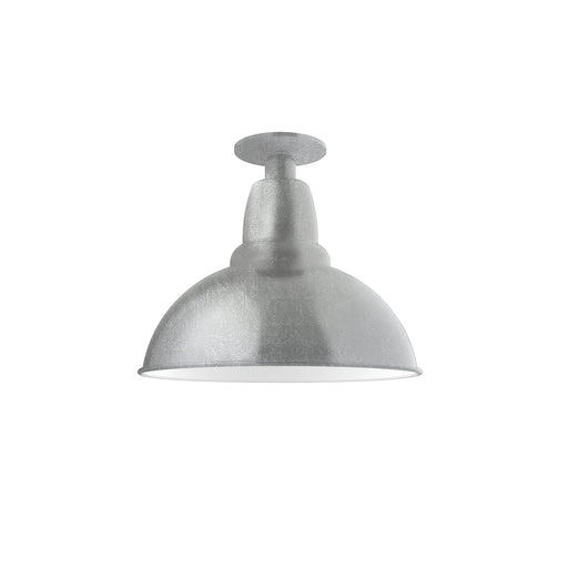Painted galvanized flush mount light with bell shade, metallic gray