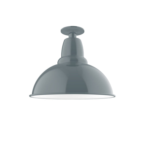 Slate gray LED flush mount light with dome shade and round ceiling canopy