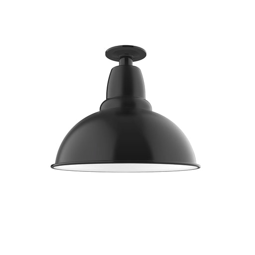 Black flush mount ceiling light with bell-shaped dome shade and canopy