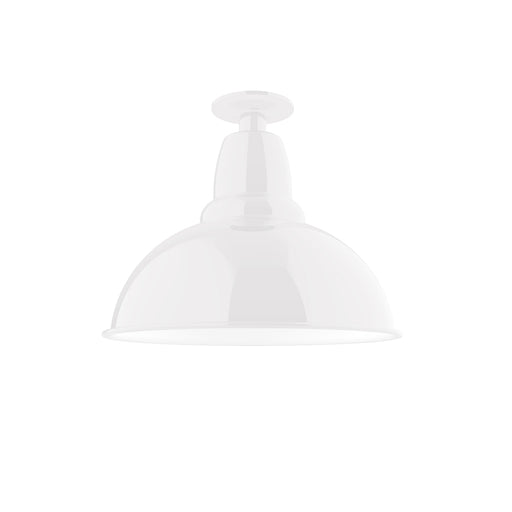 White flush mount ceiling light with bell-shaped glass shade and canopy