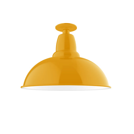 Bright yellow flush-mount LED ceiling light with dome shade and top canopy
