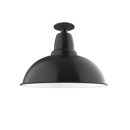 Black LED flush mount light with dome shade and central mounting stem