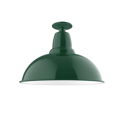 Forest green flush mount dome ceiling light with short stem and canopy
