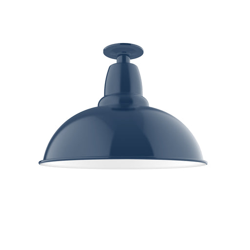 Navy flush mount ceiling light with domed shade and short canopy
