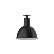 Black deep bowl 12 in flush mount ceiling light with ribbed cylindrical neck