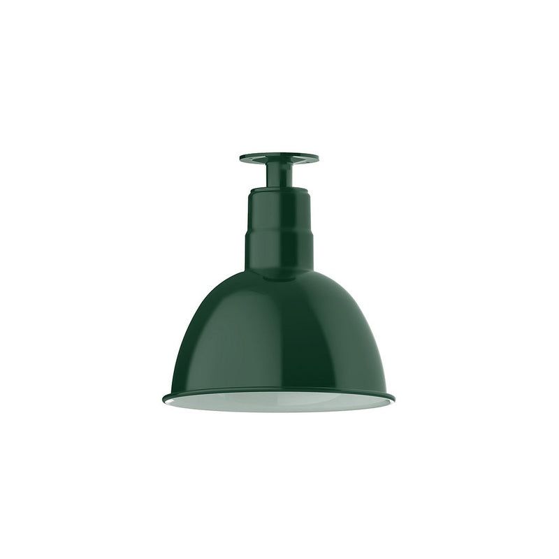 Forest green deep-bowl flush mount ceiling light with central stem and canopy.