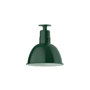 Forest green deep bowl flush mount light with centered canopy and socket