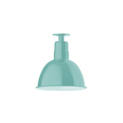 Sea green deep bowl flush mount ceiling light with stem and flared shade