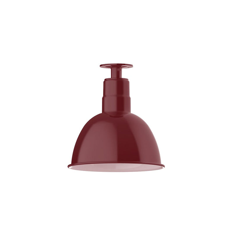Deep bowl flush mount ceiling light, barn red dome shade