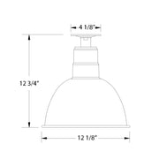 Flush mount light size diagram: 12 1/8 in wide, 12 3/4 in high
