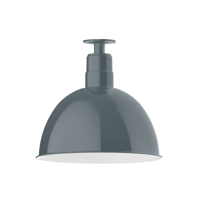 Slate gray deep-bowl flush mount ceiling light, 16 in, central stem and canopy