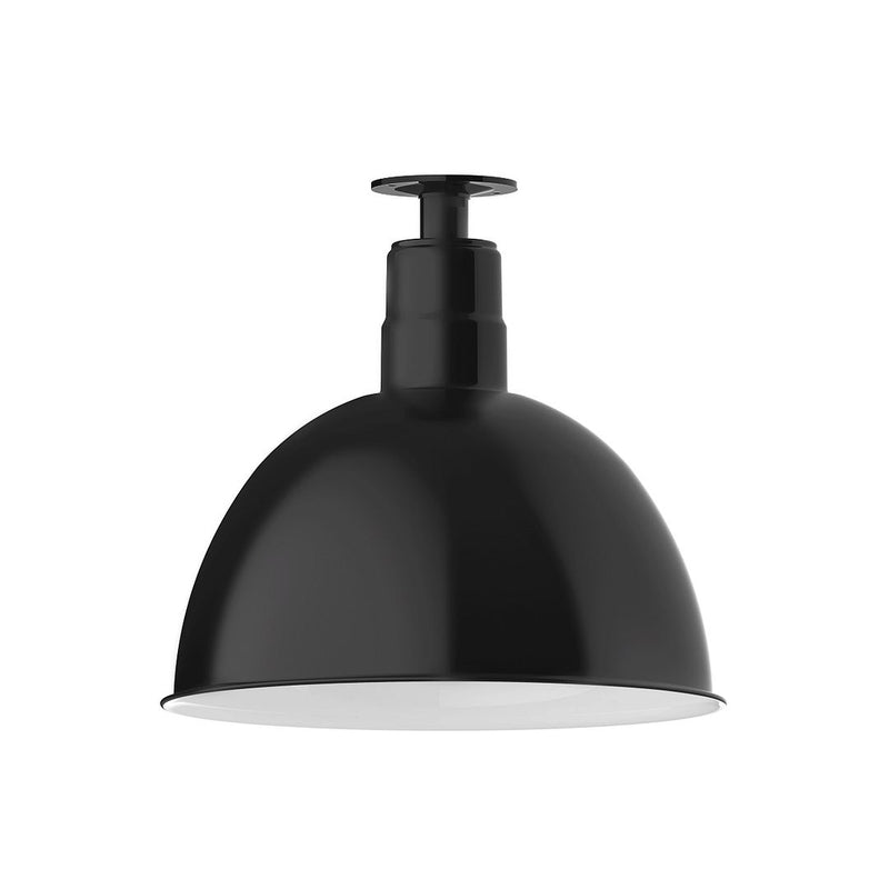 Black deep-bowl flush mount ceiling light with wide dome shade