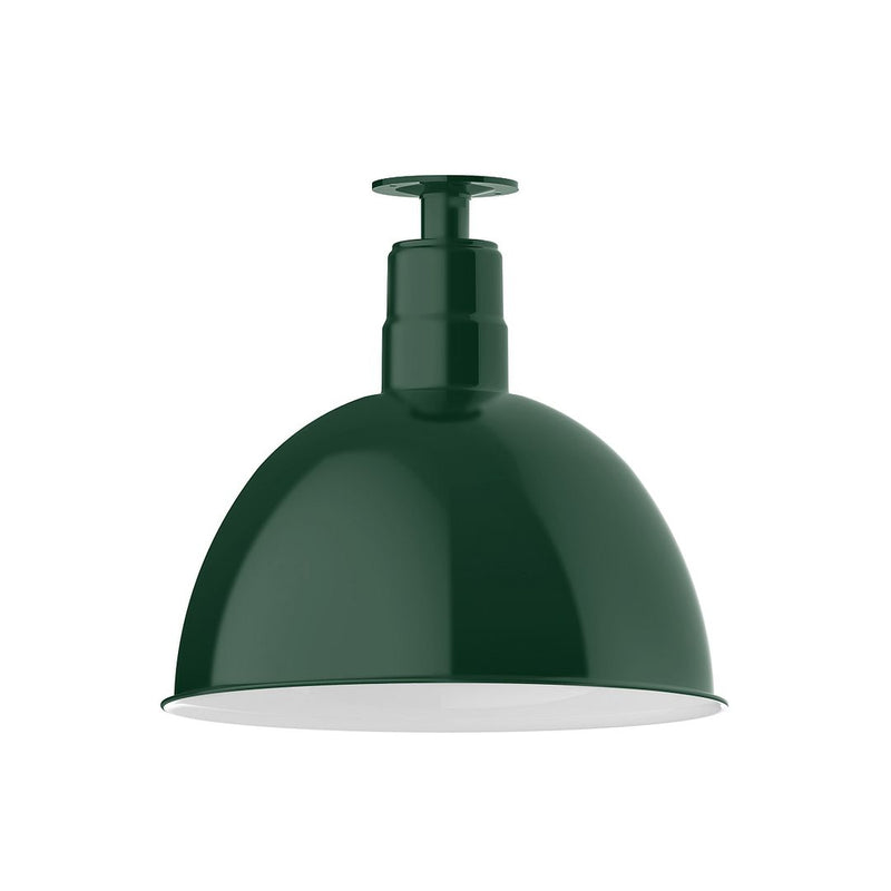 Forest green flush mount ceiling light with dome shade and central mounting stem