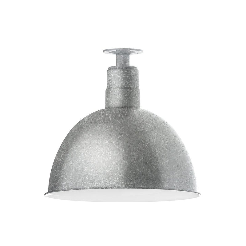 Painted galvanized LED flush mount, gray dome shade with stepped collar