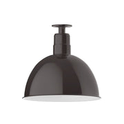 Bronze flush mount light with domed metal shade and central stem
