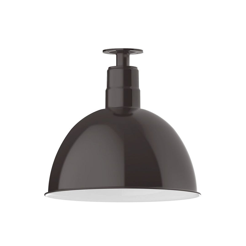 Architectural bronze flush mount ceiling fixture with dome shade and center stem