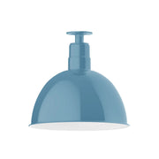 Light blue LED flush mount ceiling light with deep bowl shade