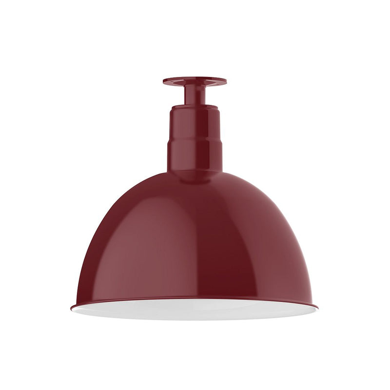 Barn red deep-bowl flush mount ceiling light with domed shade and mounting stem